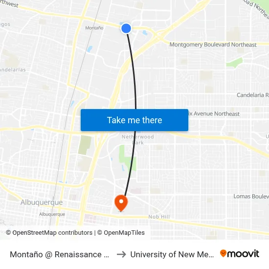 Montaño @ Renaissance Loop to University of New Mexico map