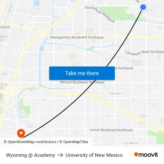 Wyoming @ Academy to University of New Mexico map