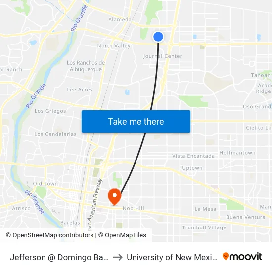 Jefferson @ Domingo Baca to University of New Mexico map