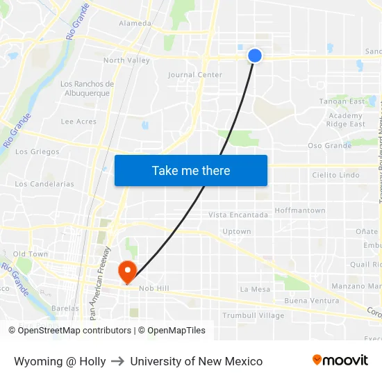 Wyoming @ Holly to University of New Mexico map