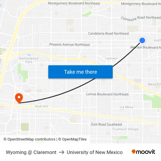 Wyoming @ Claremont to University of New Mexico map