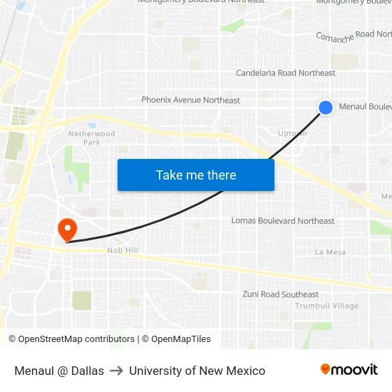 Menaul @ Dallas to University of New Mexico map