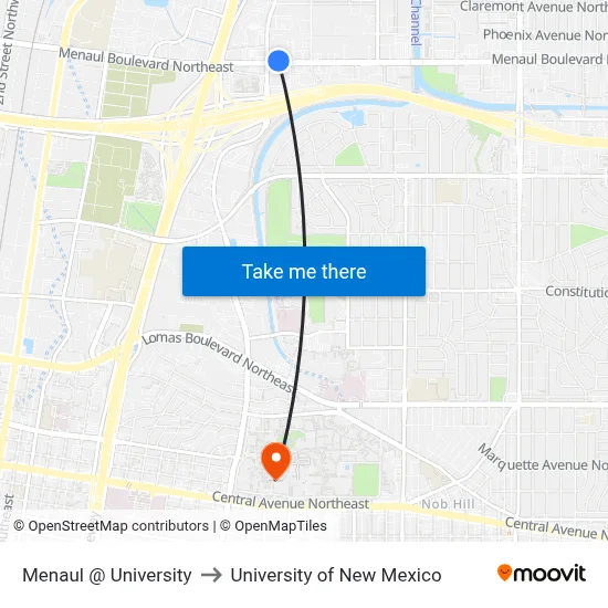 Menaul @ University to University of New Mexico map