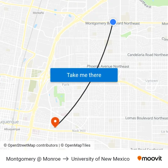 Montgomery @ Monroe to University of New Mexico map
