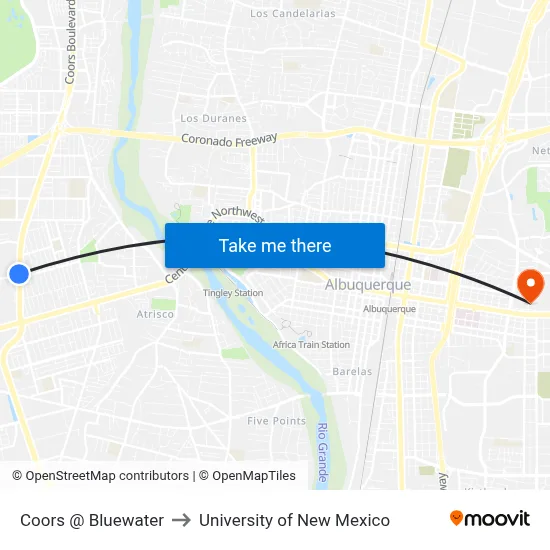 Coors @ Bluewater to University of New Mexico map