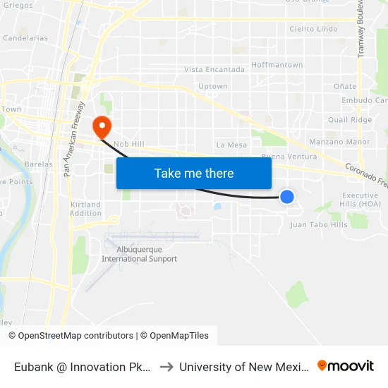 Eubank @ Innovation Pkwy to University of New Mexico map