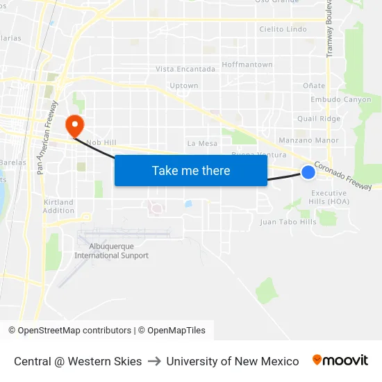 Central @ Western Skies to University of New Mexico map