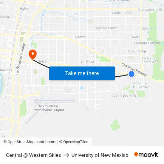 Central @ Western Skies to University of New Mexico map