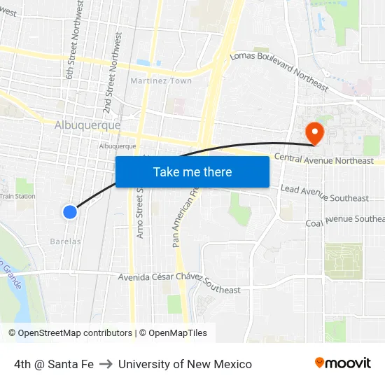4th @ Santa Fe to University of New Mexico map