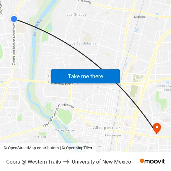 Coors @ Western Trails to University of New Mexico map