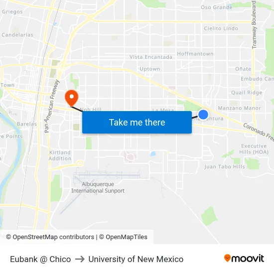 Eubank @ Chico to University of New Mexico map