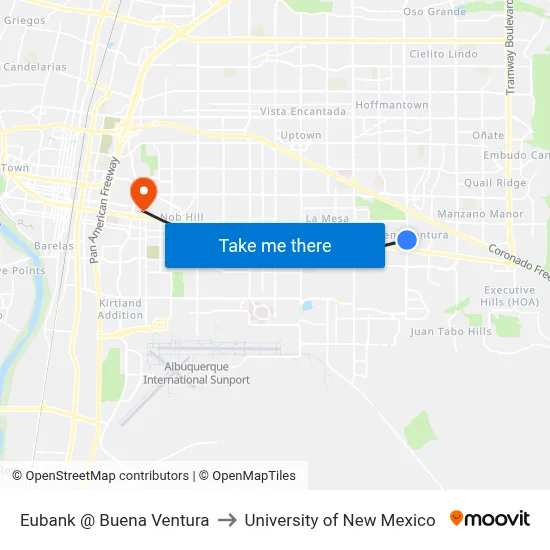 Eubank @ Buena Ventura to University of New Mexico map