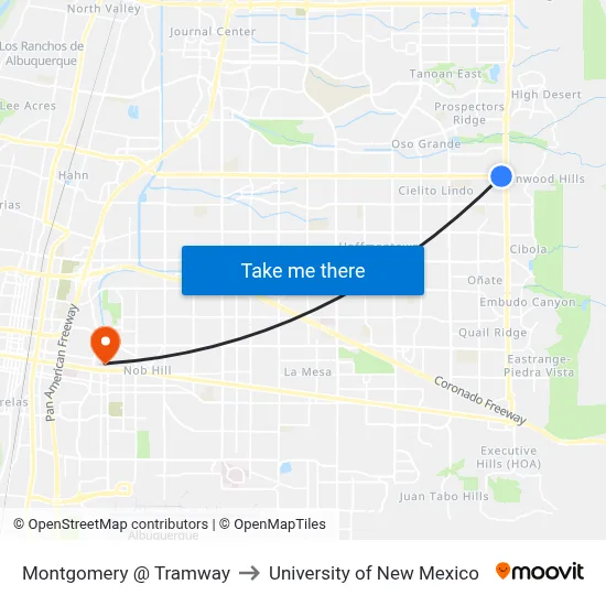 Montgomery @ Tramway to University of New Mexico map