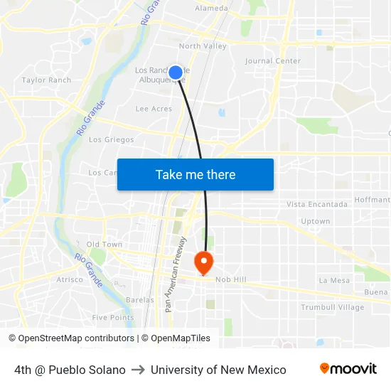 4th @ Pueblo Solano to University of New Mexico map