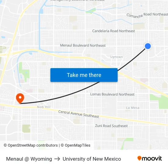 Menaul @ Wyoming to University of New Mexico map
