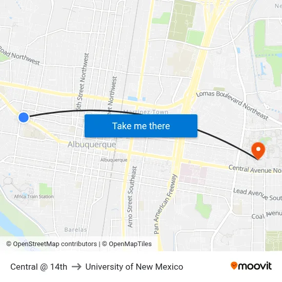 Central @ 14th to University of New Mexico map