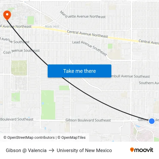 Gibson @ Valencia to University of New Mexico map