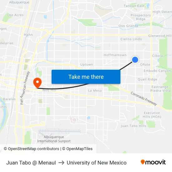 Juan Tabo @ Menaul to University of New Mexico map