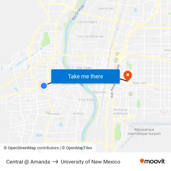Central @ Amanda to University of New Mexico map