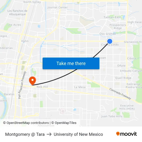 Montgomery @ Tara to University of New Mexico map