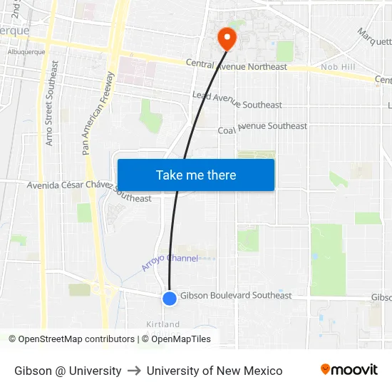 Gibson @ University to University of New Mexico map