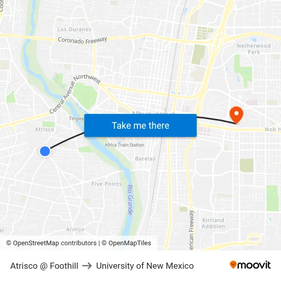Atrisco @ Foothill to University of New Mexico map