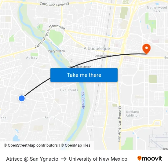 Atrisco @ San Ygnacio to University of New Mexico map