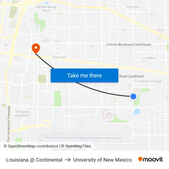 Louisiana @ Continental to University of New Mexico map