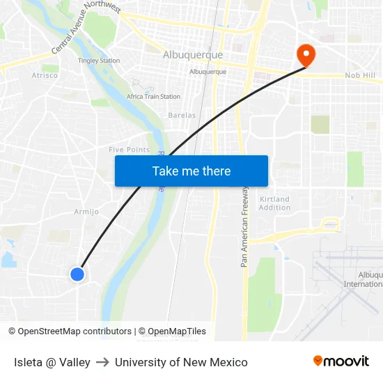 Isleta @ Valley to University of New Mexico map