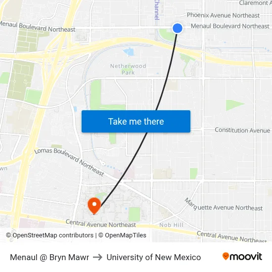 Menaul @ Bryn Mawr to University of New Mexico map
