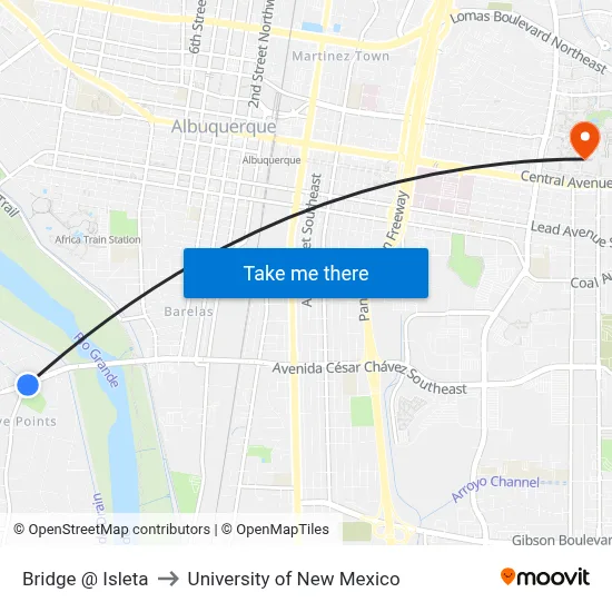 Bridge @ Isleta to University of New Mexico map