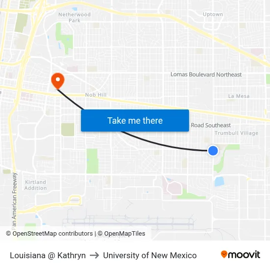 Louisiana @ Kathryn to University of New Mexico map