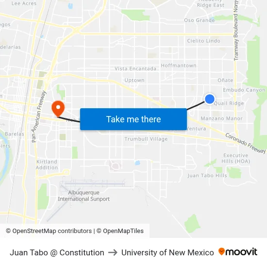 Juan Tabo @ Constitution to University of New Mexico map