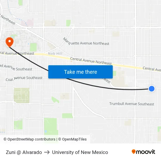Zuni @ Alvarado to University of New Mexico map