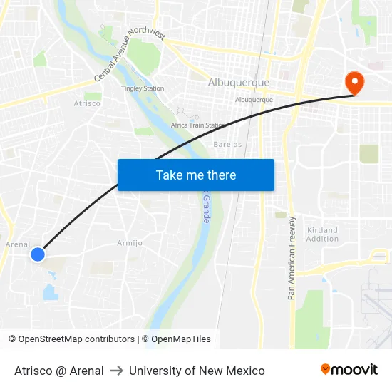 Atrisco @ Arenal to University of New Mexico map