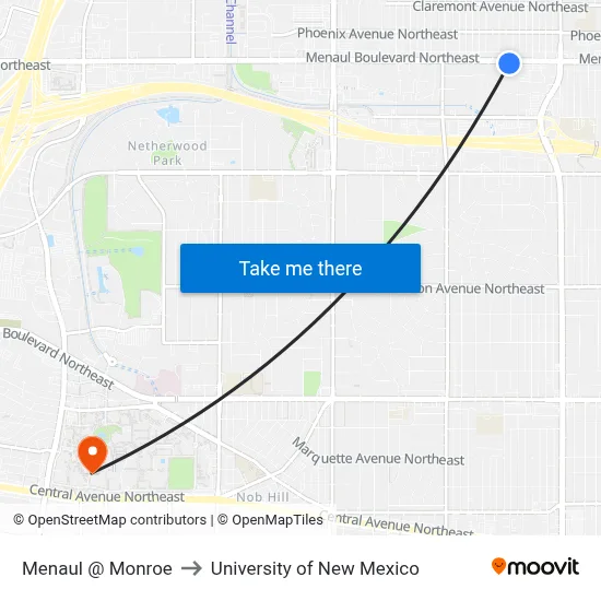Menaul @ Monroe to University of New Mexico map