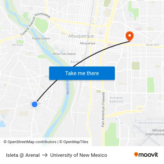 Isleta @ Arenal to University of New Mexico map