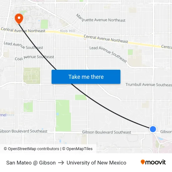 San Mateo @ Gibson to University of New Mexico map