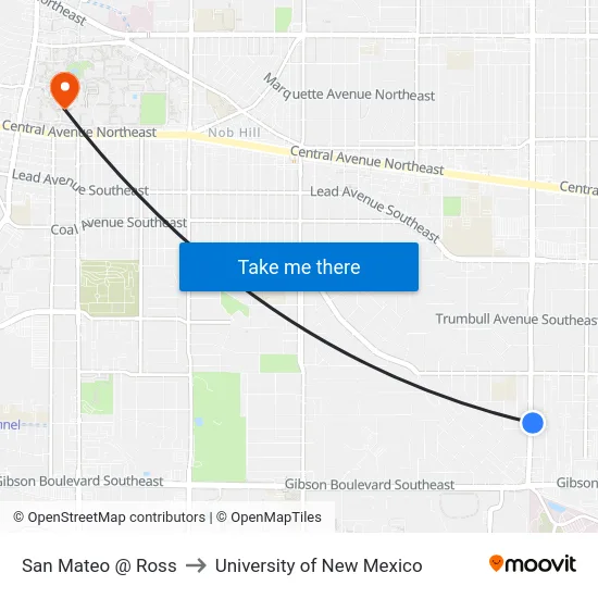 San Mateo @ Ross to University of New Mexico map