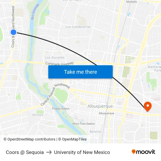 Coors @ Sequoia to University of New Mexico map