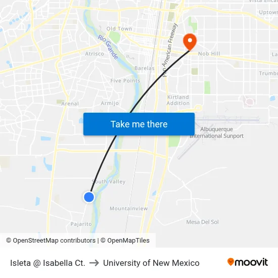 Isleta @ Isabella Ct. to University of New Mexico map