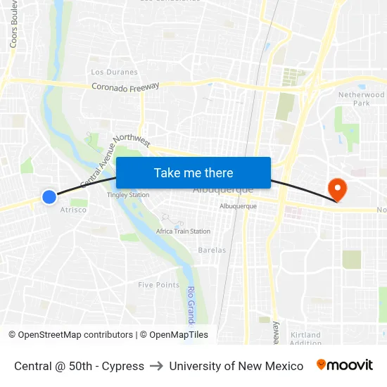 Central @ 50th - Cypress to University of New Mexico map