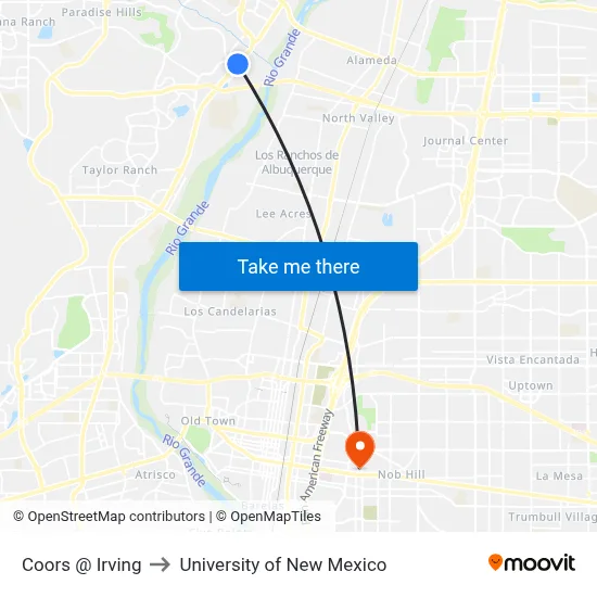 Coors @ Irving to University of New Mexico map