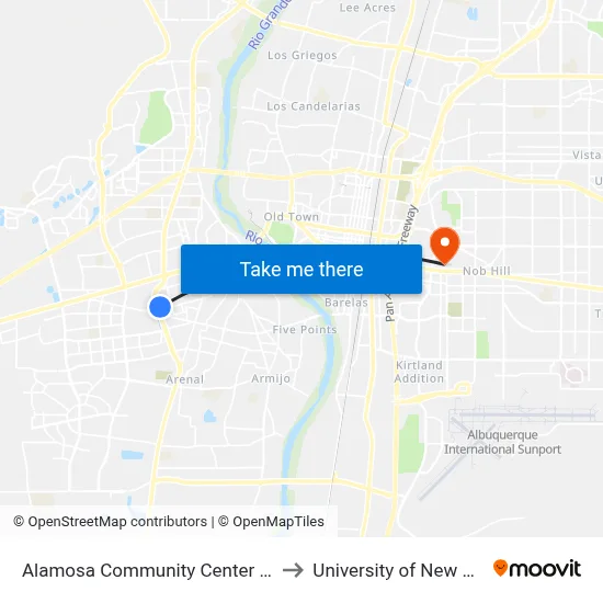 Alamosa Community Center @ Coors to University of New Mexico map