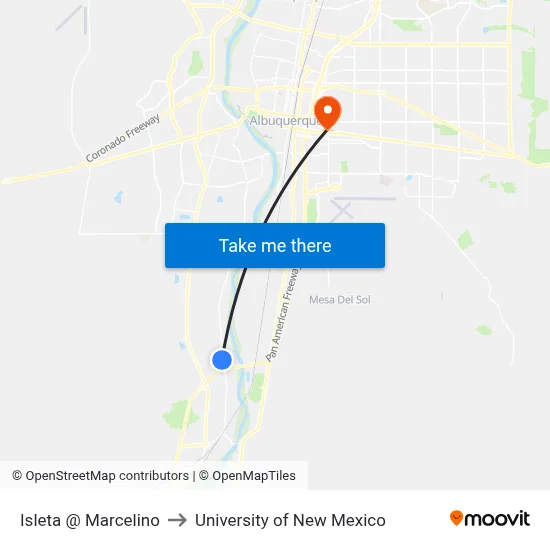 Isleta @ Marcelino to University of New Mexico map
