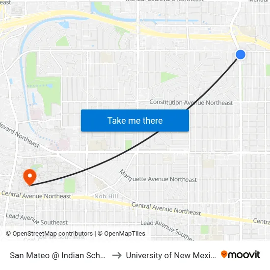 San Mateo @ Indian School to University of New Mexico map