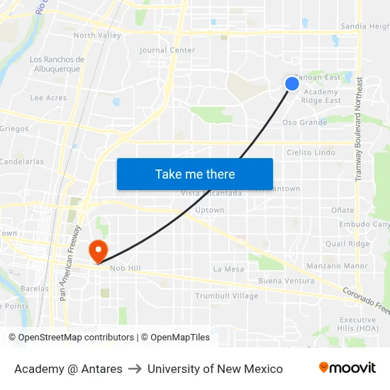 Academy @ Antares to University of New Mexico map