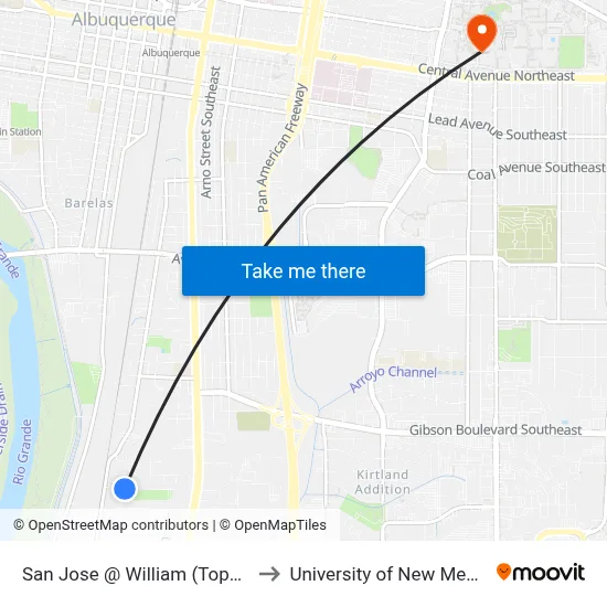 San Jose @ William (Topeka) to University of New Mexico map