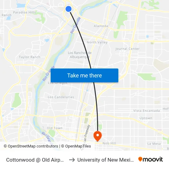 Cottonwood @ Old Airport to University of New Mexico map