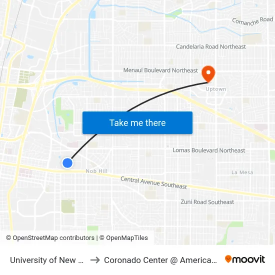 University of New Mexico to Coronado Center @ Americas Parkway map